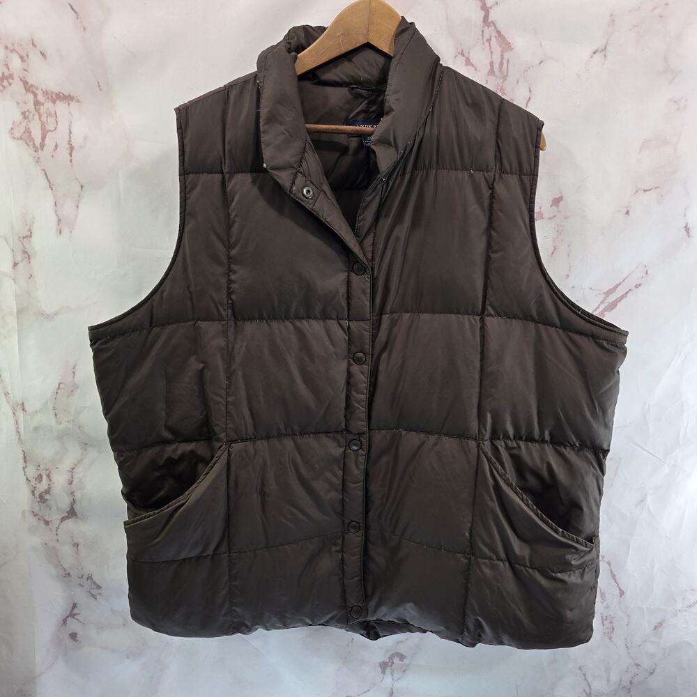 Lands End Vest Womens 2X Chocolate Brown Down Puffer Insulated Quilted Snap